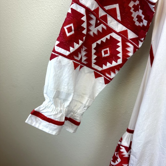 JULIA AMORY Sz Medium Miraflores Embroidered Bohemian Boho Dress Midi Red White - Picture 3 of 8
